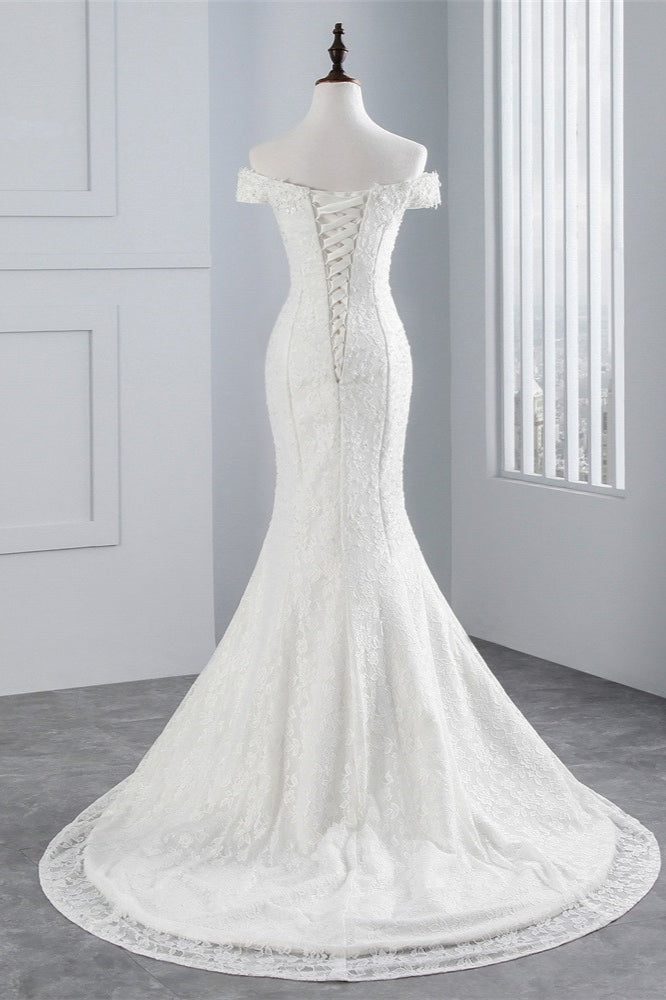 Elegant Long Mermaid Off the Shoulder Floor Length Lace Wedding Dress