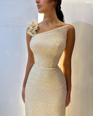 Simple Champagne Strapless Floor Length Mermaid Prom Dress
