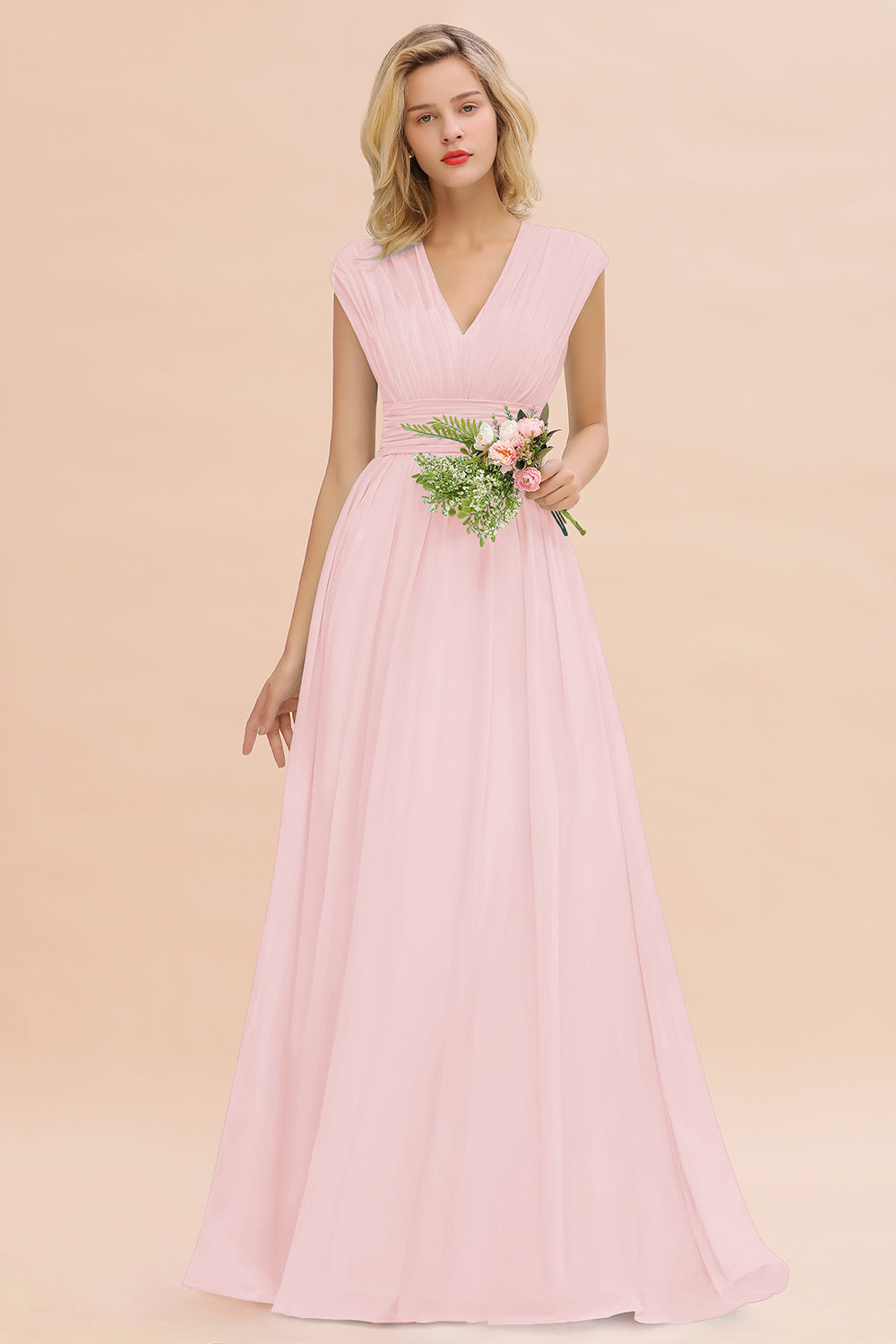 Chiffon V-Neck Sleeveless Elegant A-line Ruffles Bridesmaid Dress