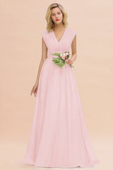 Chiffon V-Neck Sleeveless Elegant A-line Ruffles Bridesmaid Dress