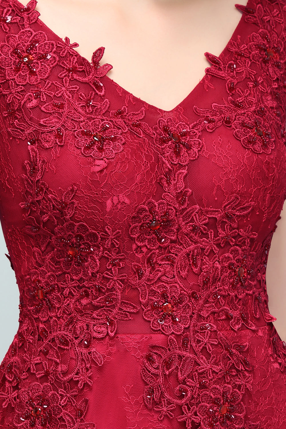 Long V-neck Tulle Lace A-line Evening Formal Dress