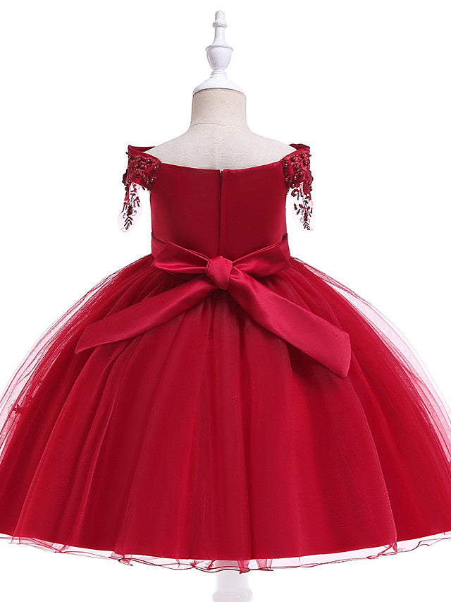Ball Gown Off the Shoulder Knee Length Tulle Flower Girl Dresses