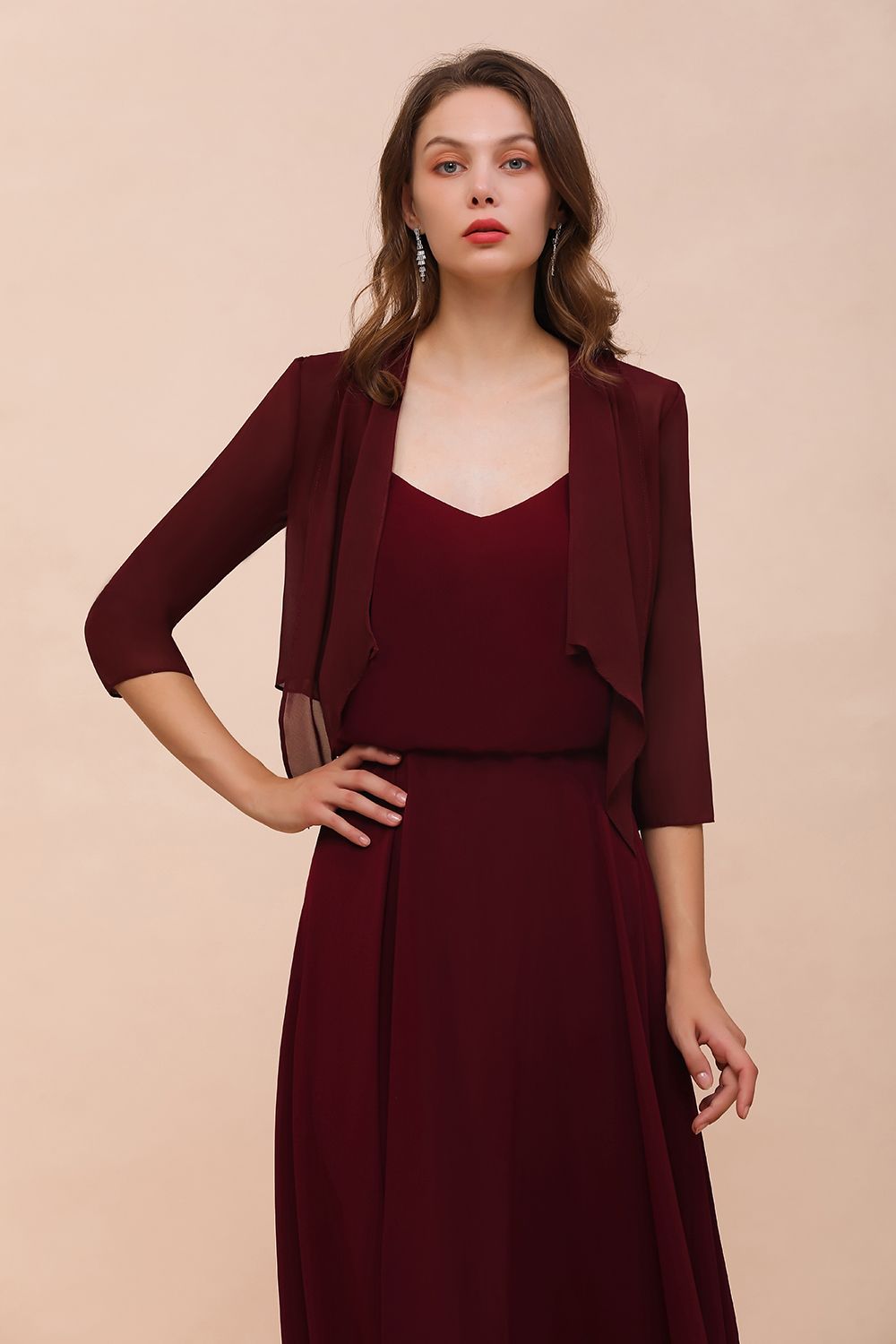 Half Sleeves Chiffon Burgundy Special Occasion Wraps