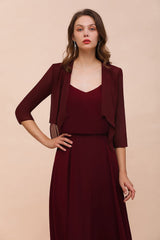 Half Sleeves Chiffon Burgundy Special Occasion Wraps
