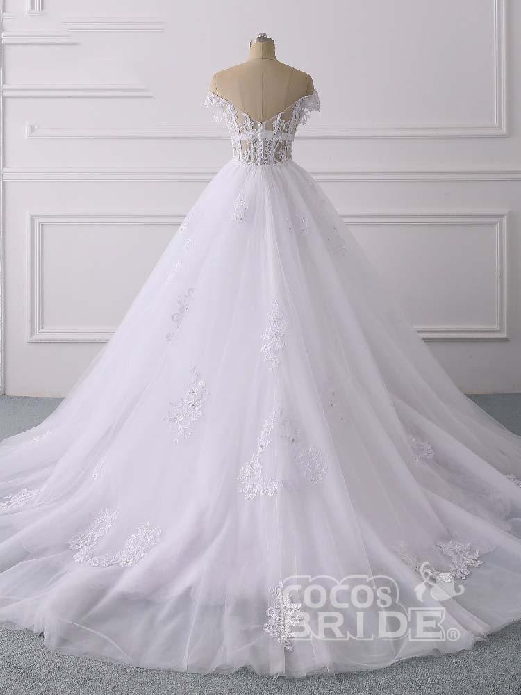 Glamorous Long Off the Shoulder Lace Tulle Mermaid Wedding Dresses