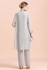 Glamorous Appliques Sleeveless Silver Chiffon Mother of Bride Jumpsuit With Wrap