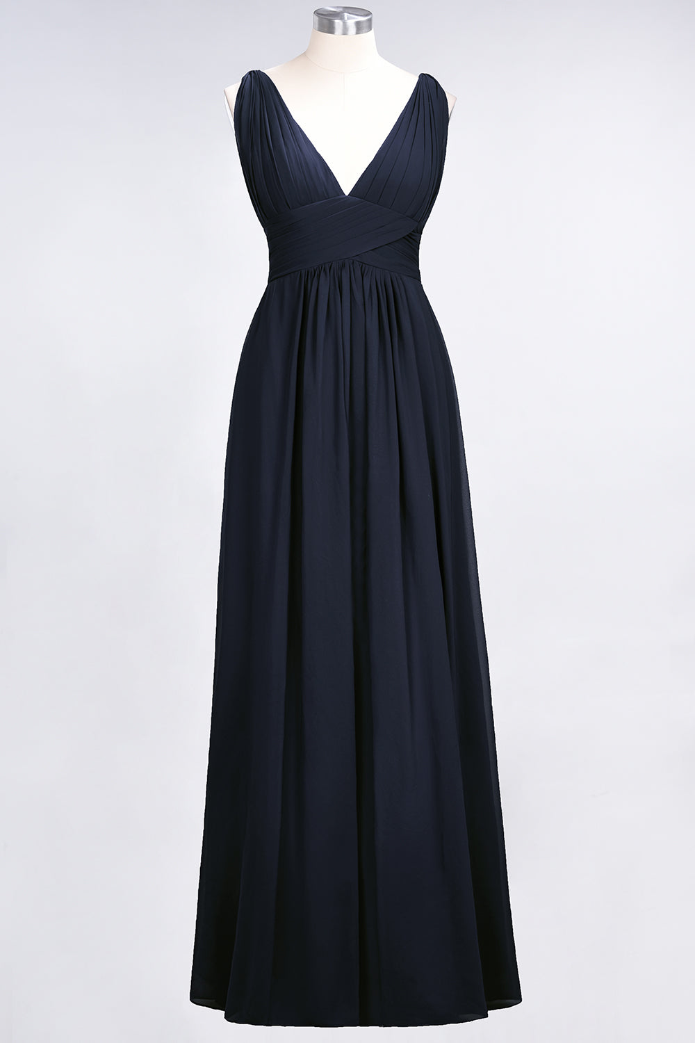 A-Line Chiffon V-Neck Sleeveless Floor Length Bridesmaid Dress with Ruffle