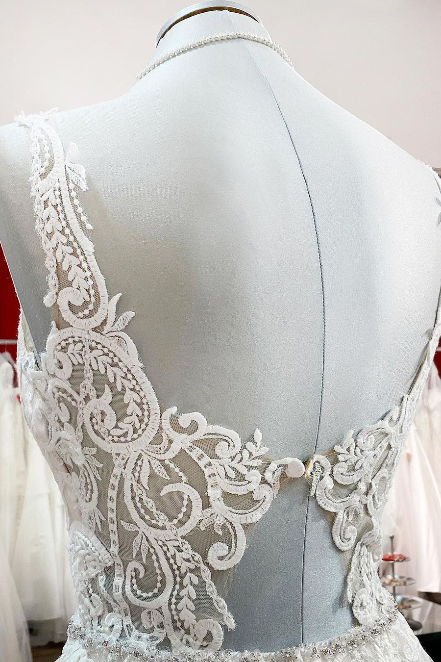 Elegant Long A-line V-neck Tulle Ruffles Floor Length Wedding Dress