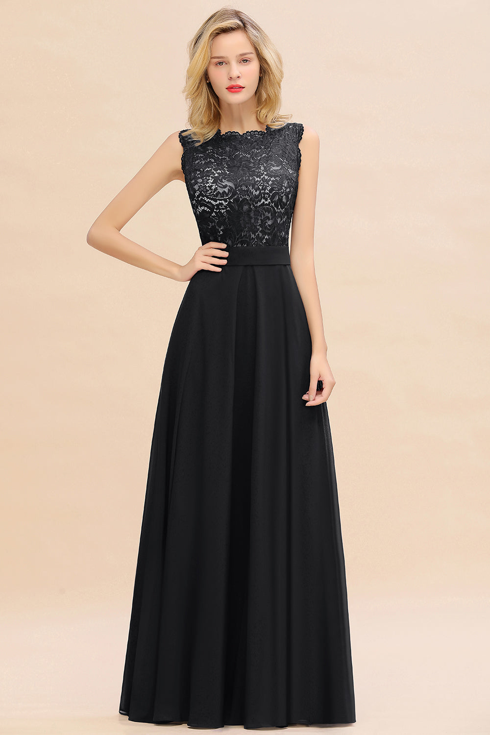 Long A-line Chiffon Lace Sleeveless Bridesmaid Dresses