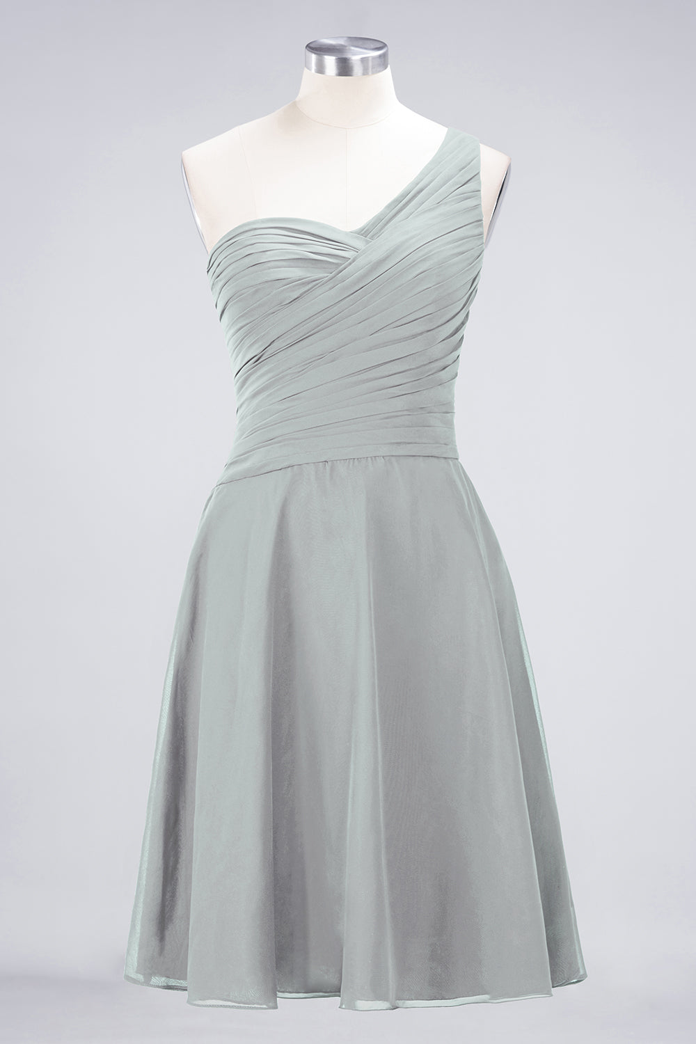 A-Line Chiffon One Shoulder Sweetheart Sleeveless Knee-Length Bridesmaid Dress with Ruffles