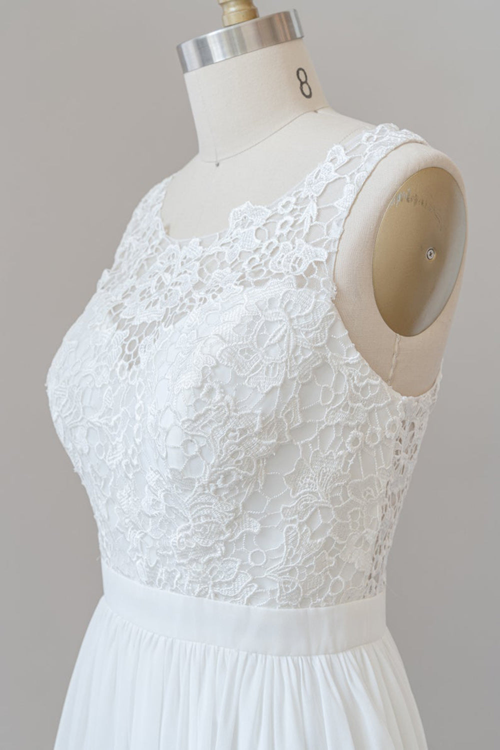 White Long A-line Straps Chiffon Lace Boho Wedding Dresses