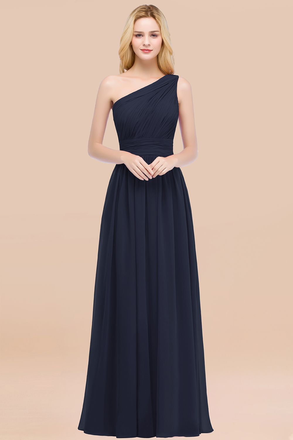Elegant A-Line Chiffon One Shoulder Sleeveless Ruffles Floor Length Bridesmaid Dresses