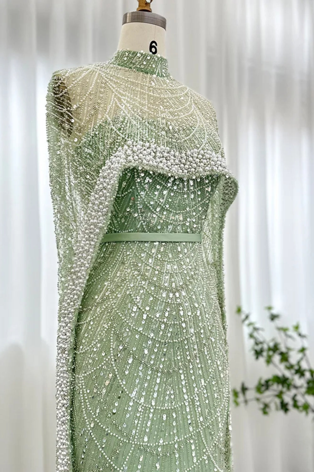 Elegant Long Mermaid High Neck Formal Evening Dress with Beads