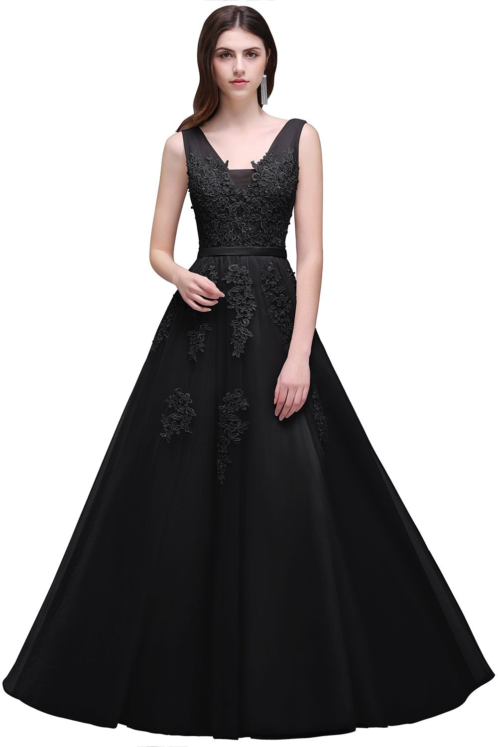 Fabulous Long V-neck Tulle Lace A-line Evening Dress