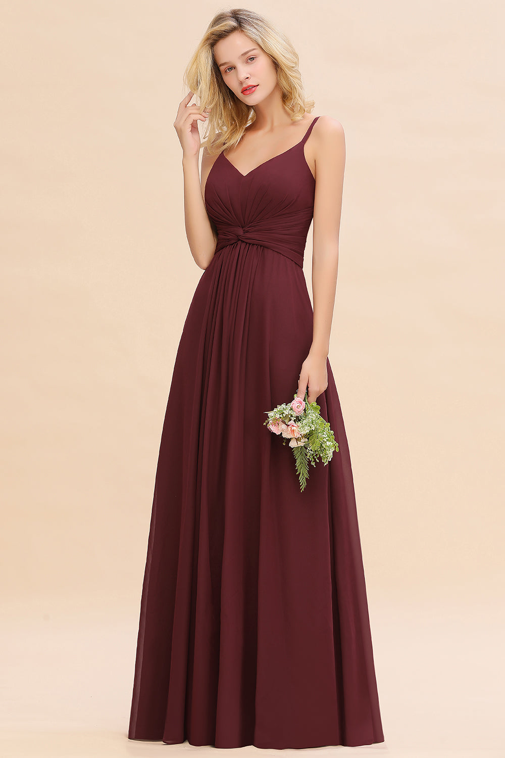 Elegant A-line Ruffles Spaghetti Straps Bridesmaid Dress