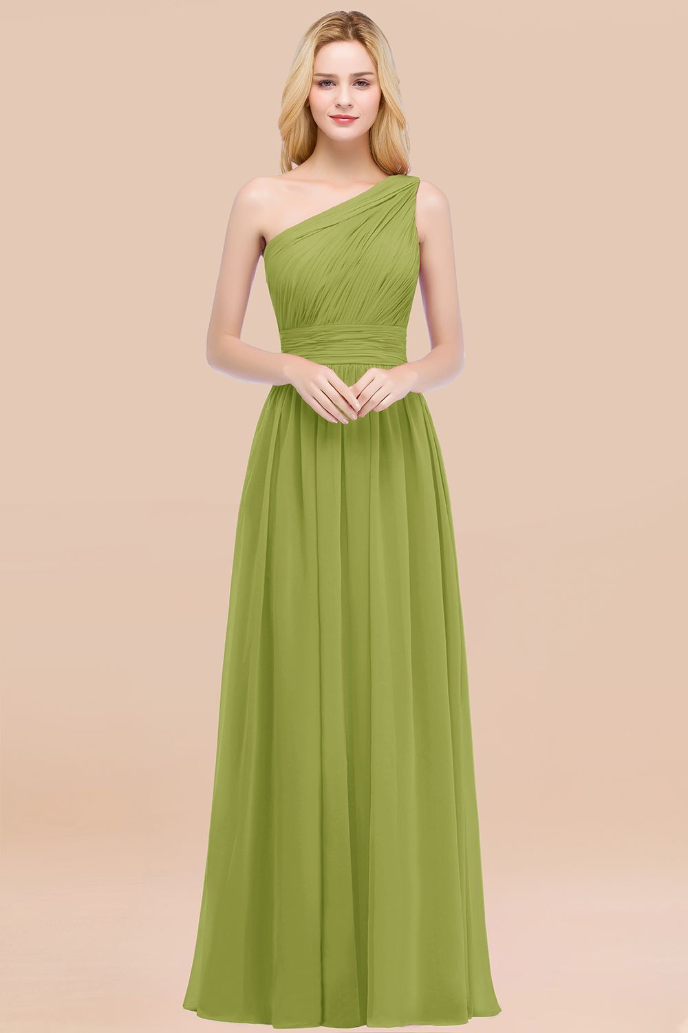 Elegant A-Line Chiffon One Shoulder Sleeveless Ruffles Floor Length Bridesmaid Dresses