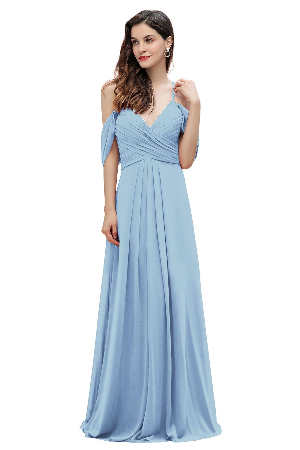 Off the Shoulder A-Line V-neck Chiffon Bridesmaid Dress Floor length Wedding Party Dress