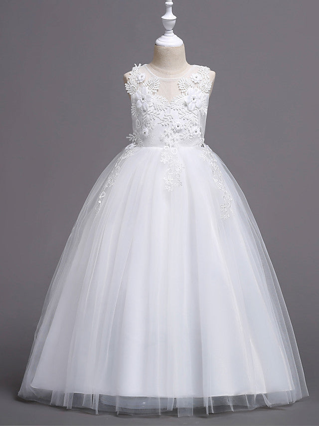 Princess Lace Tulle Floor Length Flower Girl Dresses for Wedding