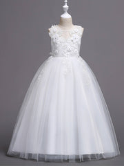 Princess Lace Tulle Floor Length Flower Girl Dresses for Wedding