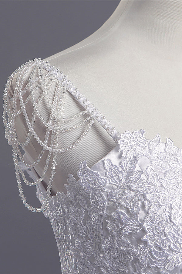 Long Sweetheart Beading Appliques Lace A-line Tulle Wedding Dress
