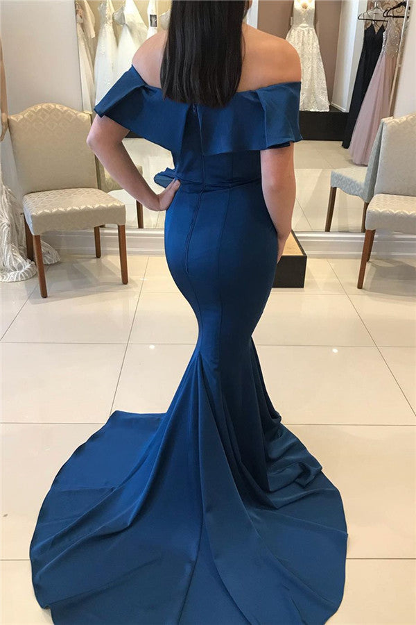 Long Off the Shoulder Satin Mermaid Prom Dress