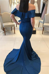 Long Off the Shoulder Satin Mermaid Prom Dress