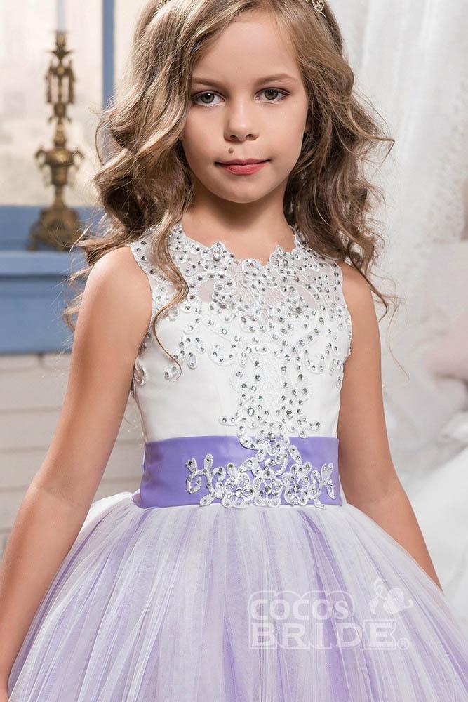 Long Scoop Neck Sleeveless Ball Gown Flower Girl Dress
