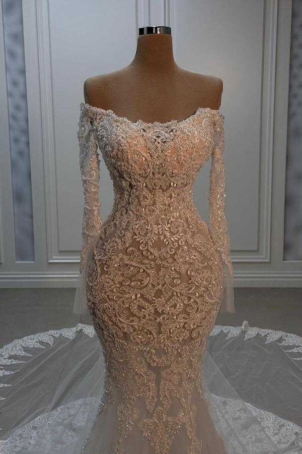 Elegant Strapless Long Sleeve Lace Floor Length Mermaid Wedding Dress
