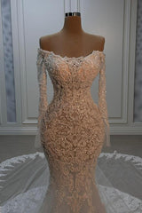 Elegant Strapless Long Sleeve Lace Floor Length Mermaid Wedding Dress