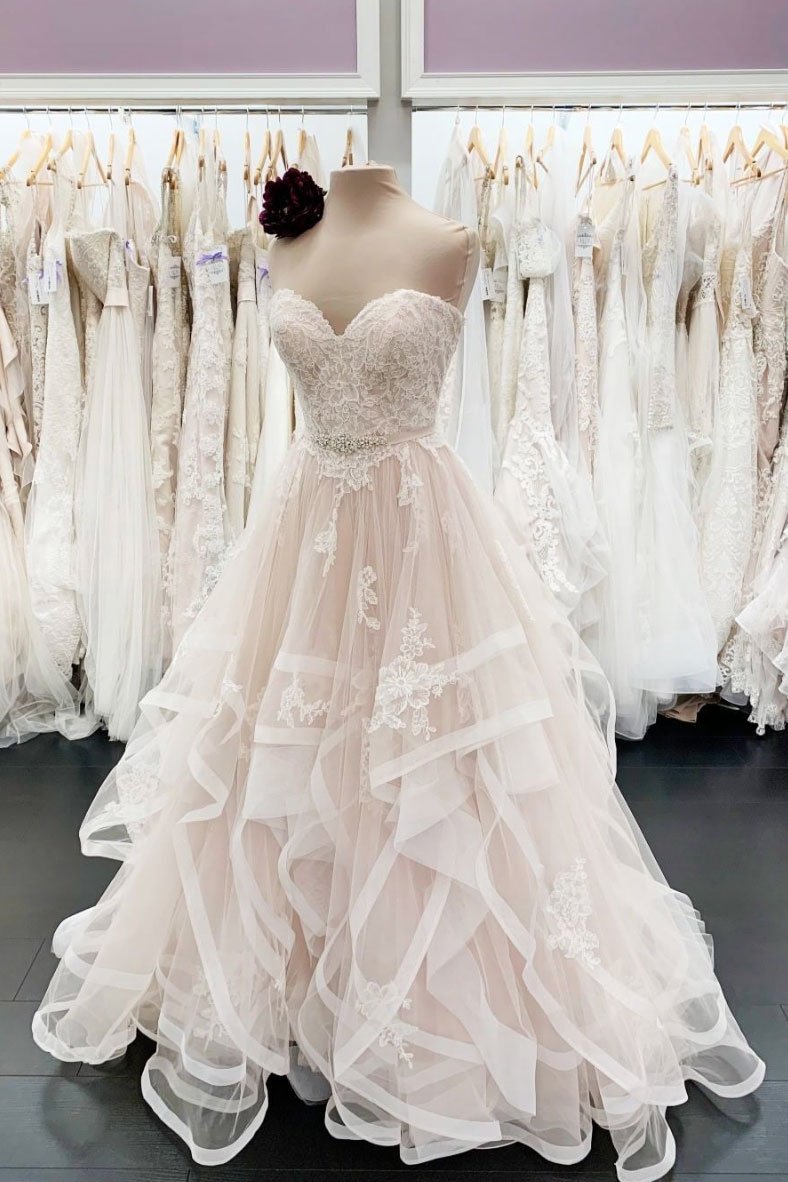Unique Sweetheart Neck Long A Line Lace Multi-layer Wedding Dress
