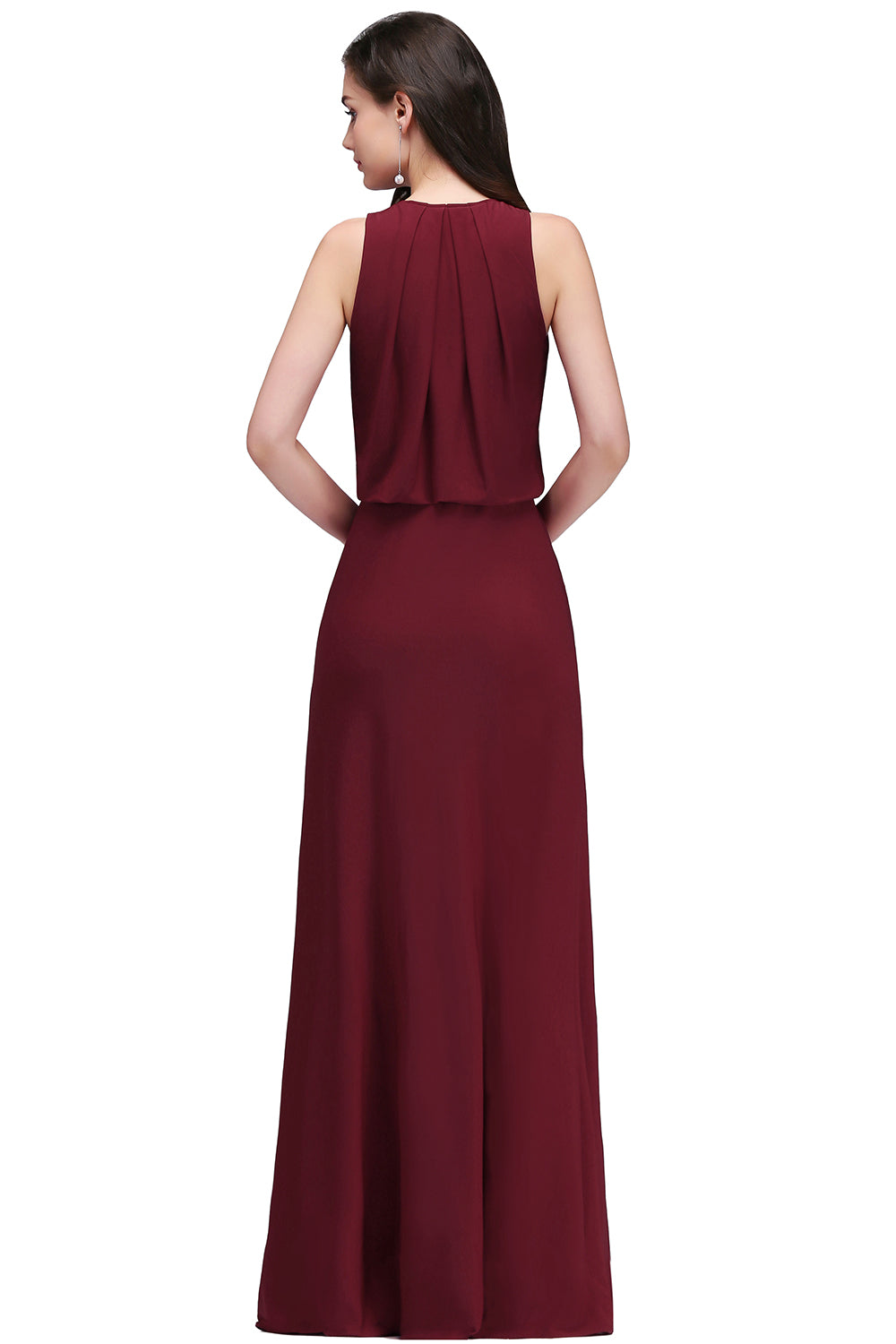 A-line Chiffon V-Neck Sleeveless Front Split Floor Length Bridesmaid Dress with Crystal