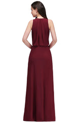 A-line Chiffon V-Neck Sleeveless Front Split Floor Length Bridesmaid Dress with Crystal