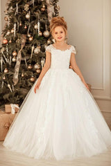 Lovely Long Princess Tulle Floor Length Flower Girl Dress