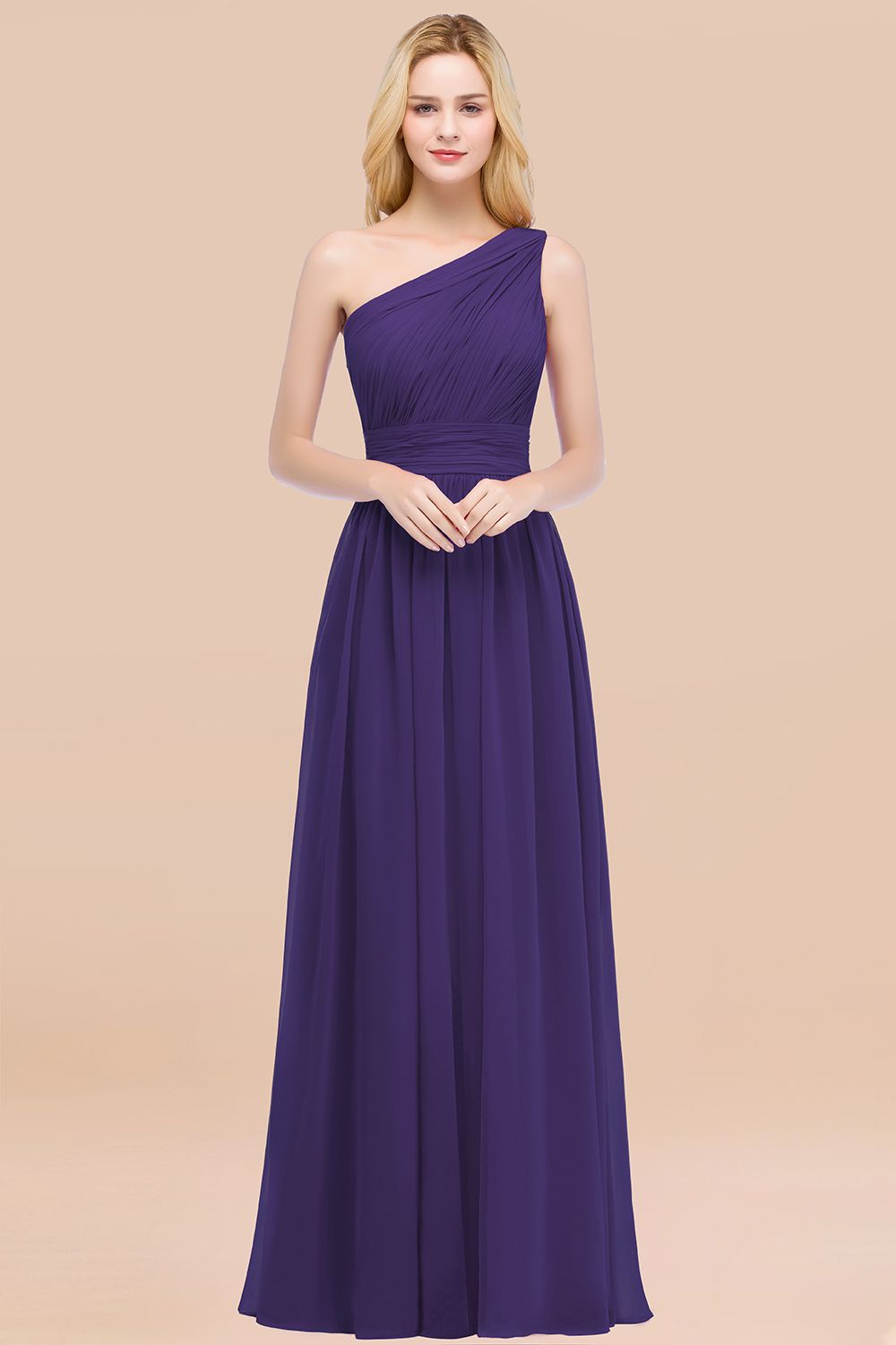Elegant A-Line Chiffon One Shoulder Sleeveless Ruffles Floor Length Bridesmaid Dresses