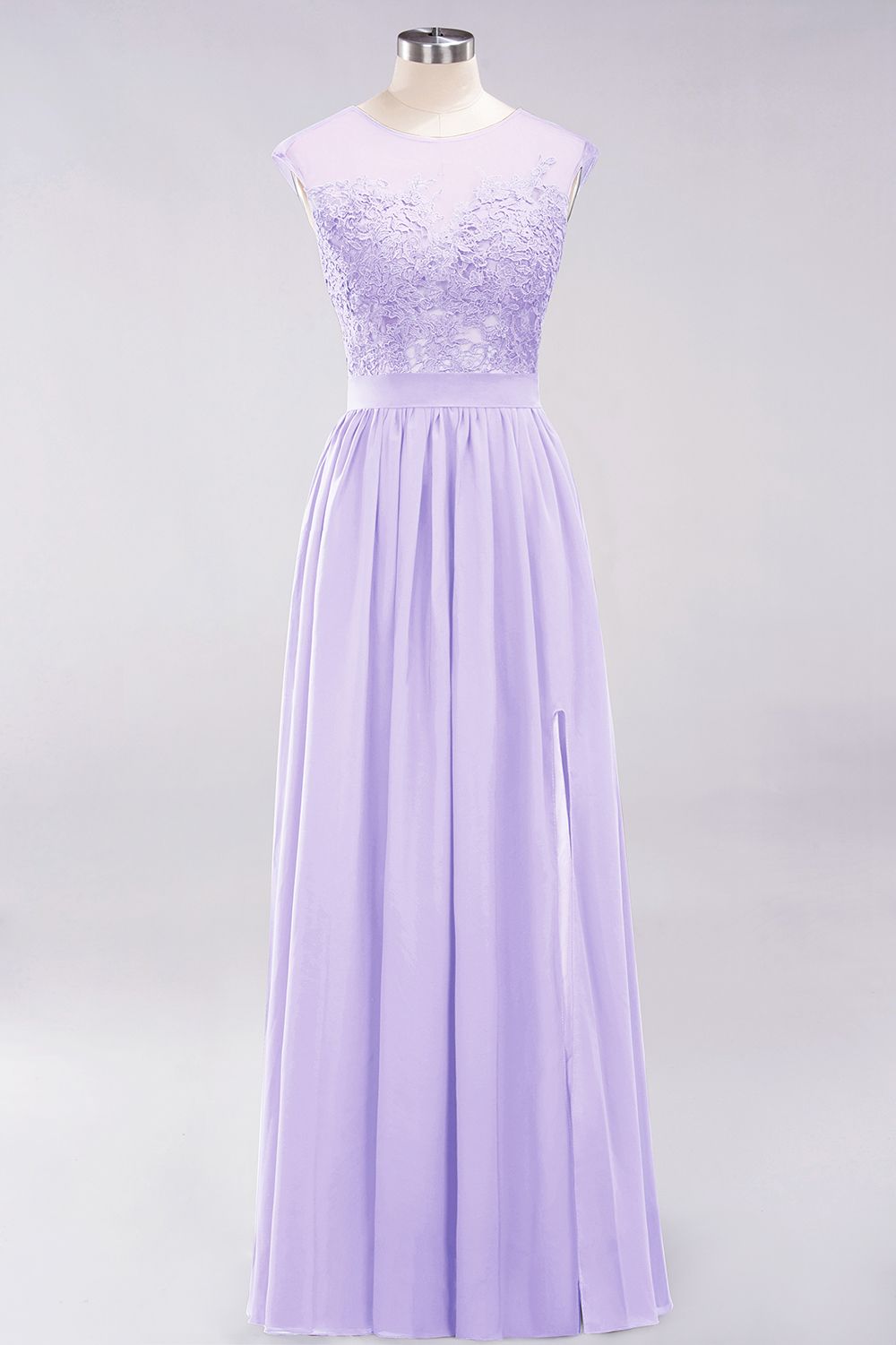 A-line Chiffon Lace Jewel Sleeveless Floor Length Bridesmaid Dresses with Appliques