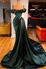 Dark Green Long Mermaid Off the Shoulder Prom Dress with Slit