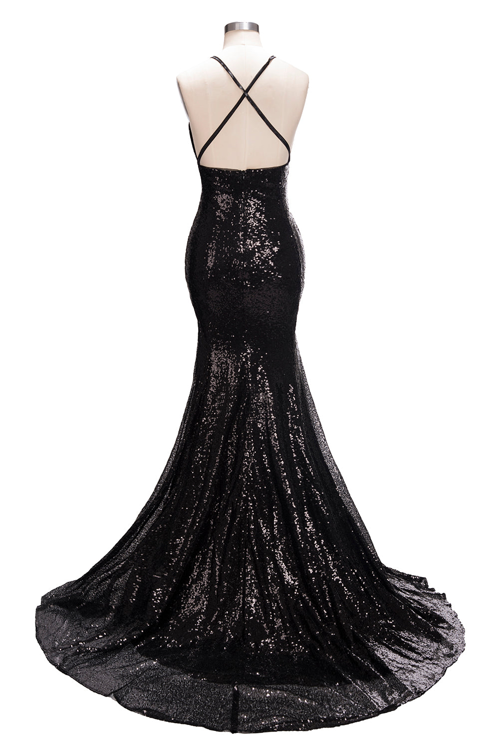 Mermaid V-neck Spaghetti Straps Floor Length Sequined Long Prom Dresses