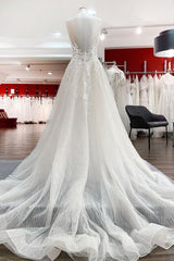 Long A-line Sweetheart Tulle Breath-taking Detailed Appliques Ruffles Open Back Wedding Dress