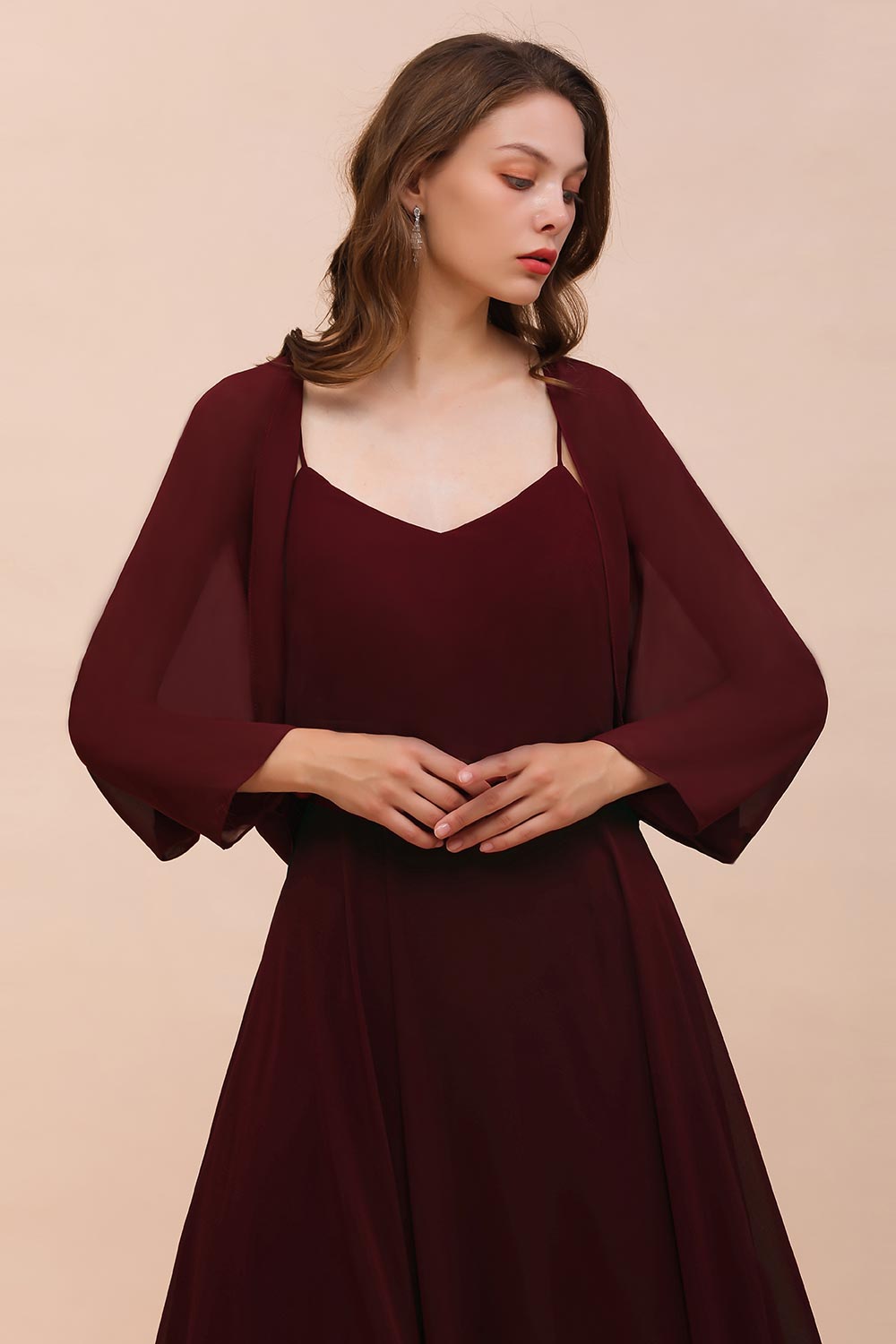 Burgundy Long Sleeves Chiffon Special Occasions Wrap