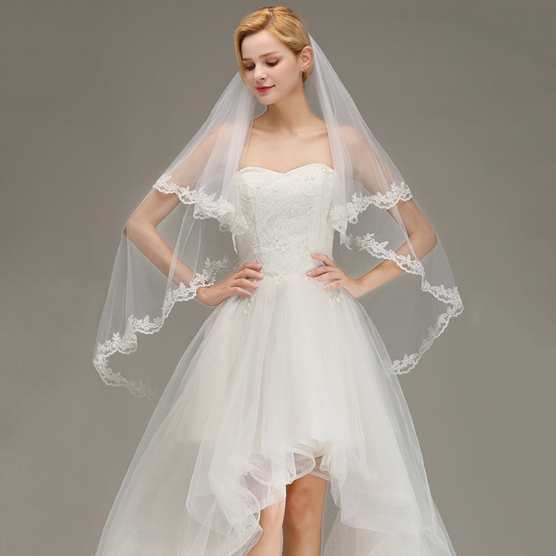 Two Layers Tulle Lace Edge Comb Wedding Veil