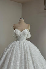 Gorgeous Sequins Ball Gown Off The Shoulder Long Wedding Dress with Beads
