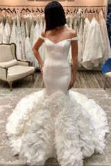 Long Mermaid Off the Shoulder Tulle Ruffles Wedding Dresses