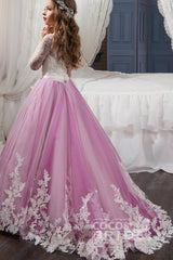 Tulle Lace Scoop Neck Long Sleeves Ball Gown Flower Girl Dress