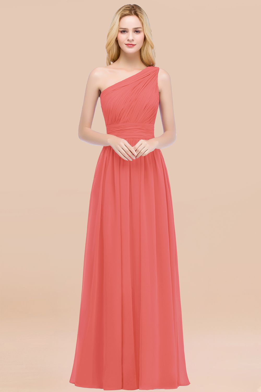 Elegant A-Line Chiffon One Shoulder Sleeveless Ruffles Floor Length Bridesmaid Dresses