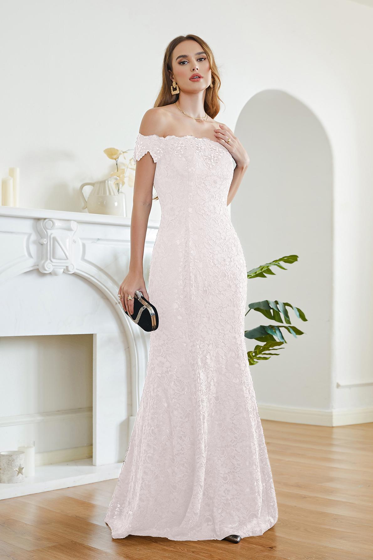 Long Off The Shoulder Floral Lace Mermaid Floor Length Formal Evening Dress
