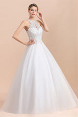 Long Halter Lace Appliques A-line Tulle Sleeveless Wedding Dress