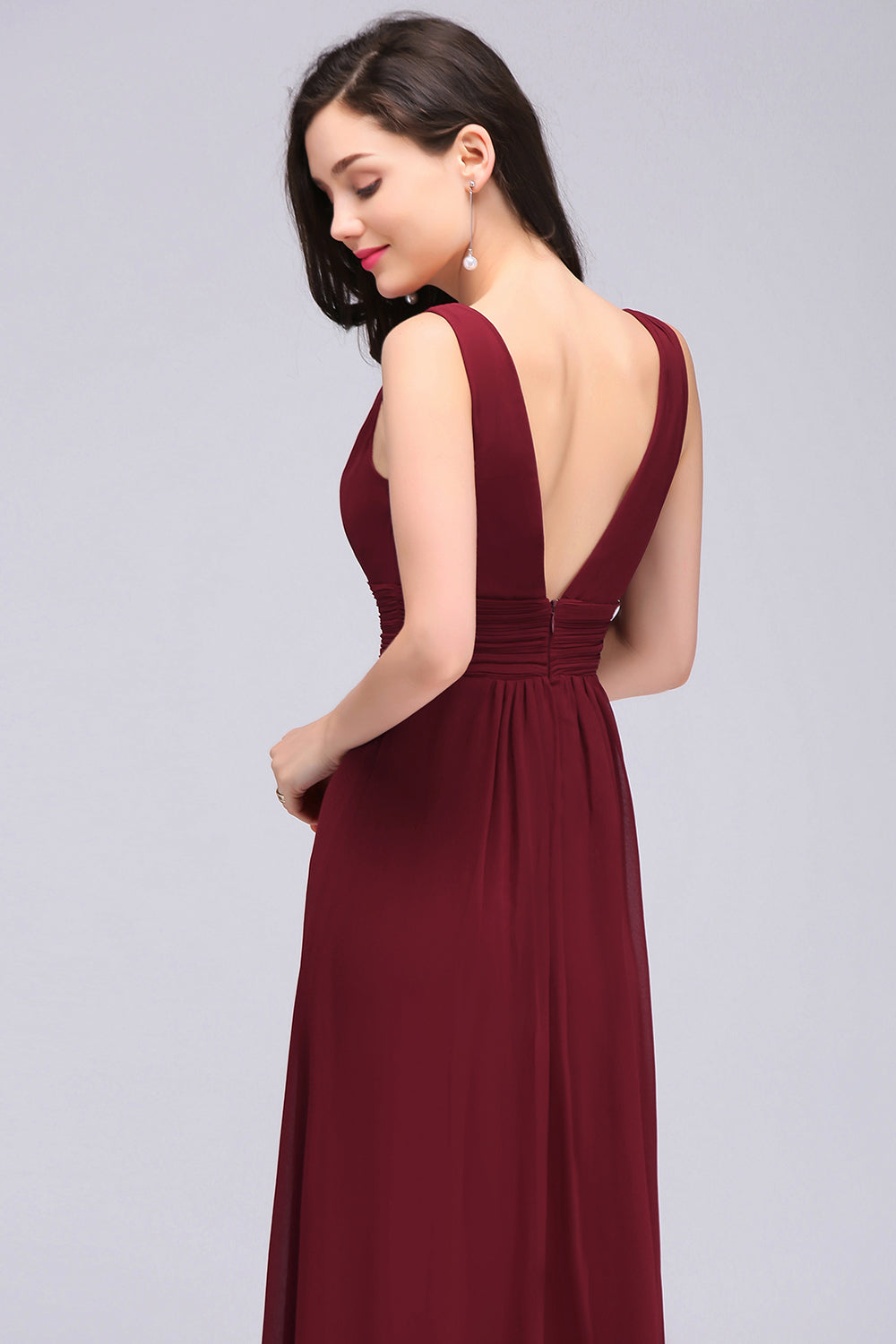 Elegant A-Line Chiffon V-Neck Sleeveless Bridesmaid Dresses