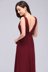 Elegant A-Line Chiffon V-Neck Sleeveless Bridesmaid Dresses
