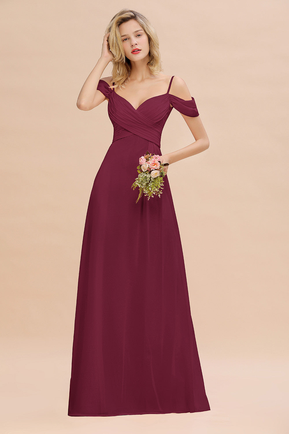 Spaghetti Straps Sweetheart Ruffles Bridesmaid Dress