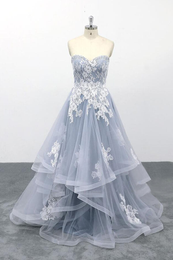 Amazing Long Sweetheart Lace Tulle A-line Wedding Dress